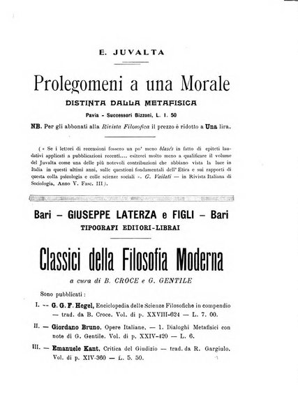 Rivista filosofica in continuazione della Rivista italiana di filosofia fondata da L. Ferri