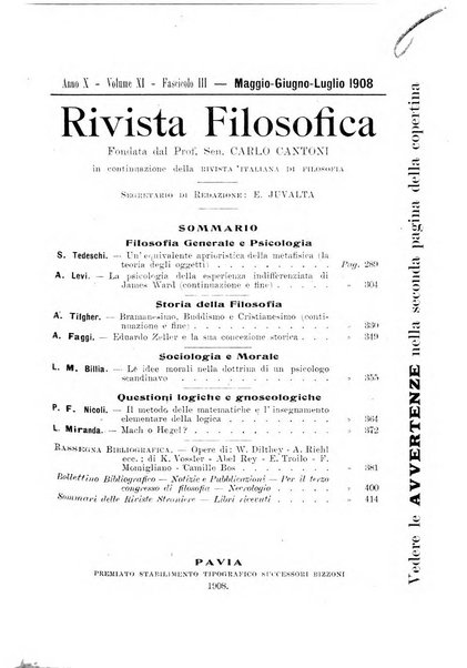 Rivista filosofica in continuazione della Rivista italiana di filosofia fondata da L. Ferri