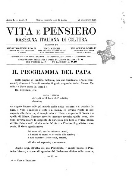 Vita e pensiero rassegna italiana di coltura