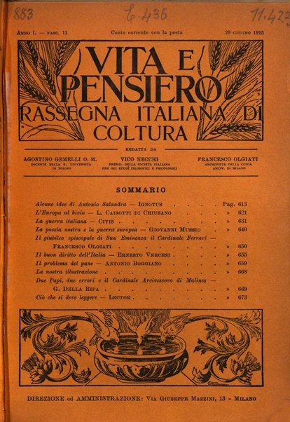 Vita e pensiero rassegna italiana di coltura