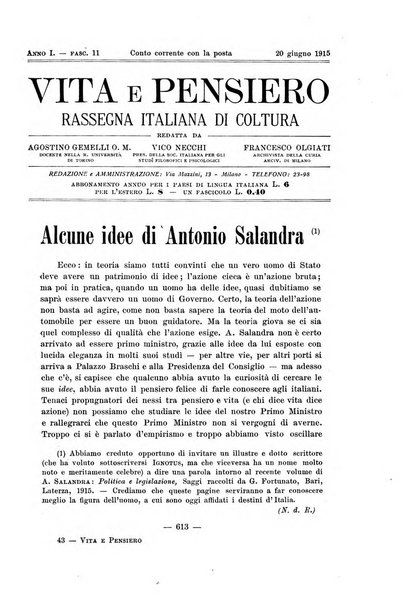 Vita e pensiero rassegna italiana di coltura