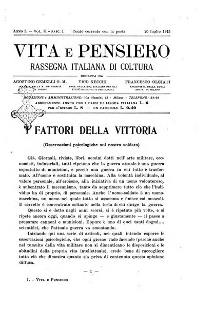 Vita e pensiero rassegna italiana di coltura