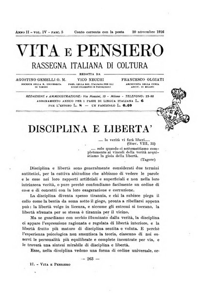 Vita e pensiero rassegna italiana di coltura