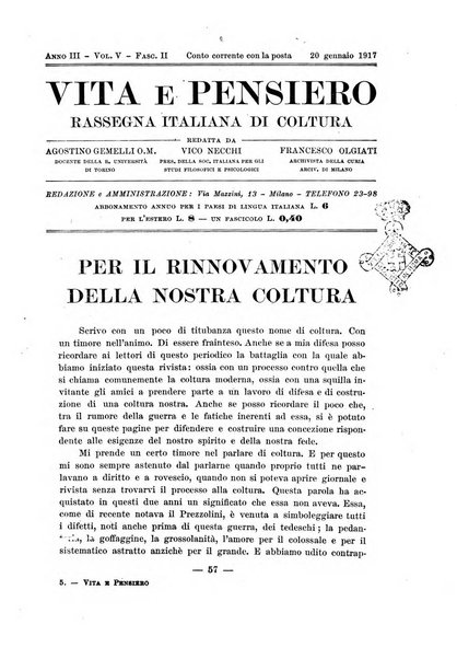 Vita e pensiero rassegna italiana di coltura