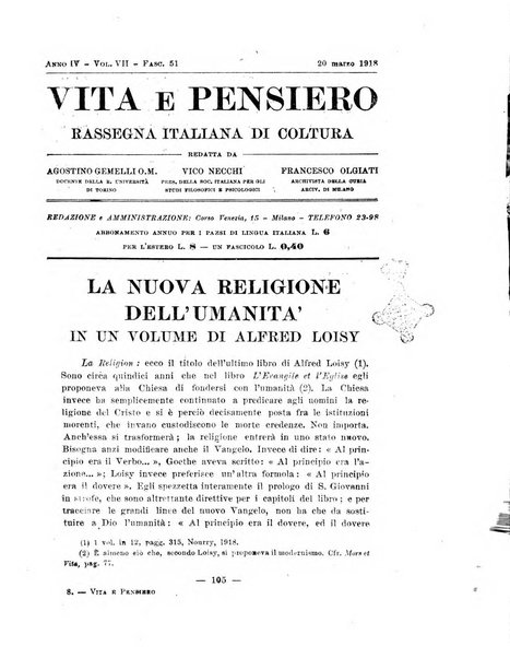 Vita e pensiero rassegna italiana di coltura