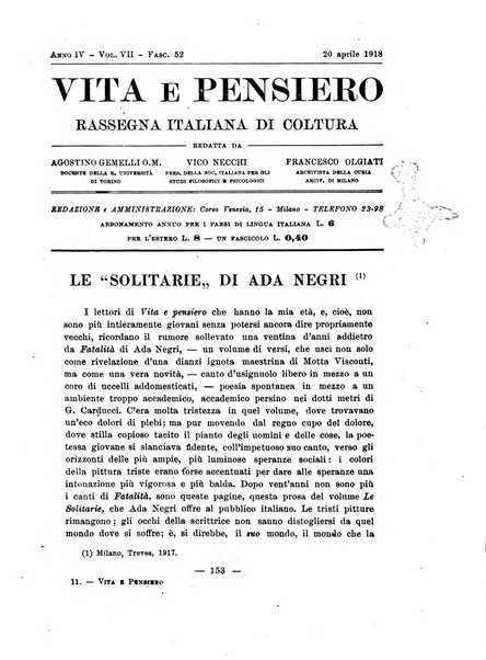 Vita e pensiero rassegna italiana di coltura