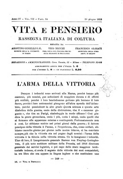 Vita e pensiero rassegna italiana di coltura