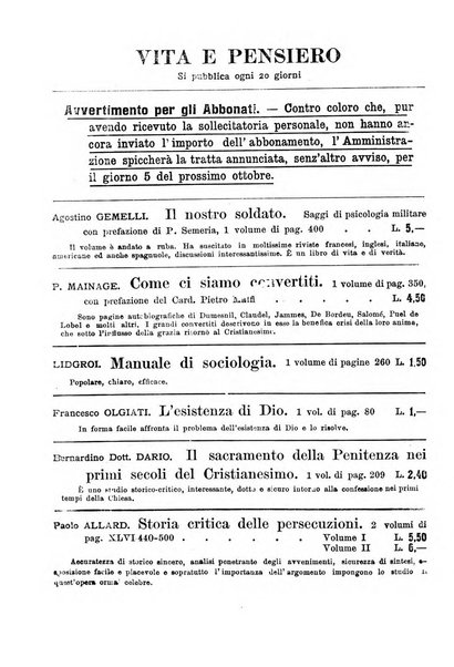 Vita e pensiero rassegna italiana di coltura