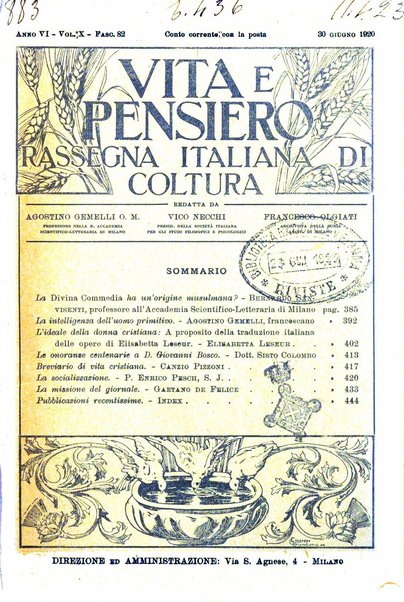 Vita e pensiero rassegna italiana di coltura