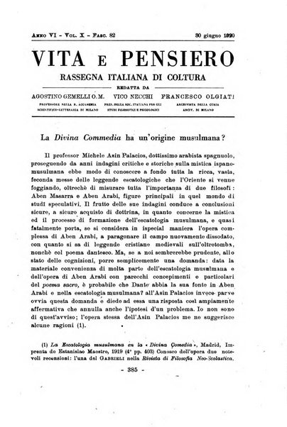 Vita e pensiero rassegna italiana di coltura