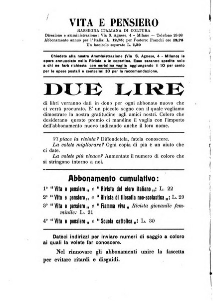 Vita e pensiero rassegna italiana di coltura