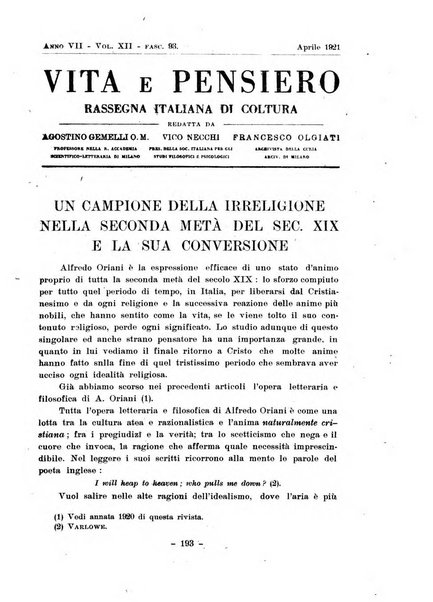 Vita e pensiero rassegna italiana di coltura