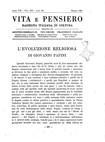 Vita e pensiero rassegna italiana di coltura