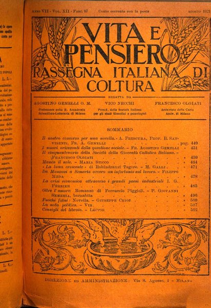 Vita e pensiero rassegna italiana di coltura