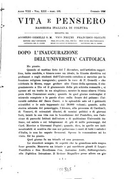 Vita e pensiero rassegna italiana di coltura