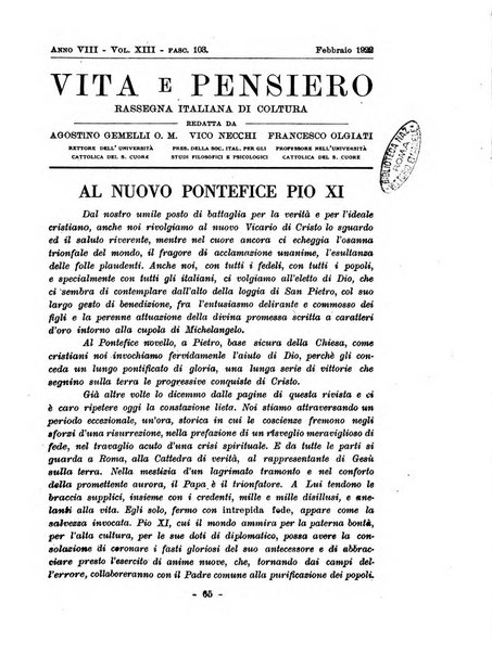 Vita e pensiero rassegna italiana di coltura