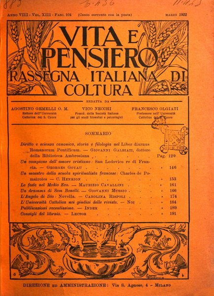 Vita e pensiero rassegna italiana di coltura