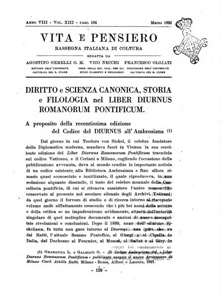 Vita e pensiero rassegna italiana di coltura