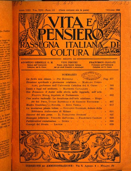 Vita e pensiero rassegna italiana di coltura