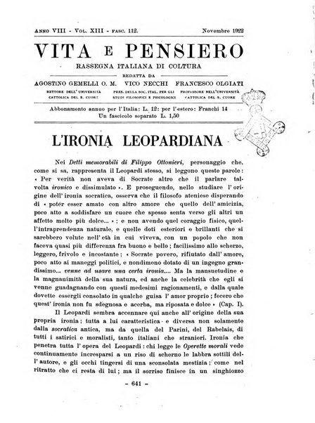 Vita e pensiero rassegna italiana di coltura