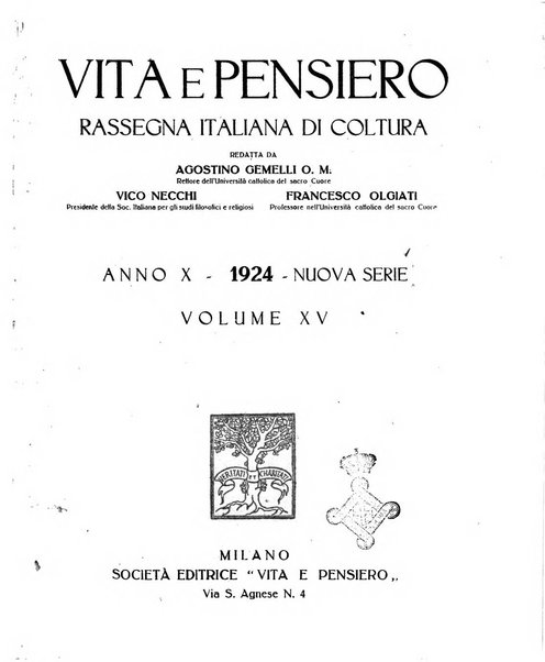 Vita e pensiero rassegna italiana di coltura