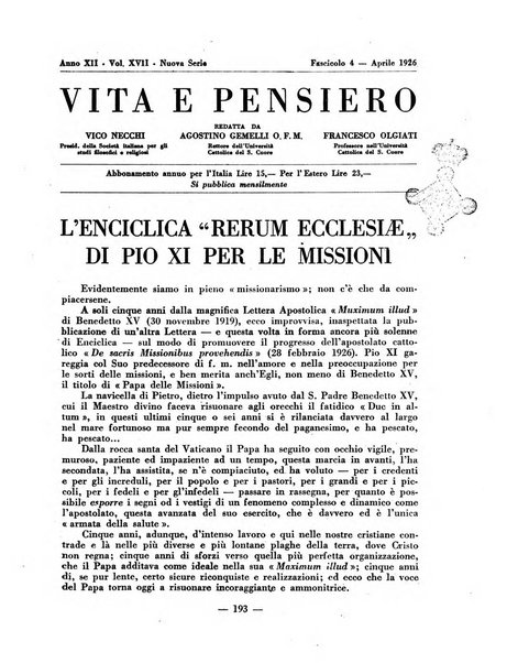 Vita e pensiero rassegna italiana di coltura