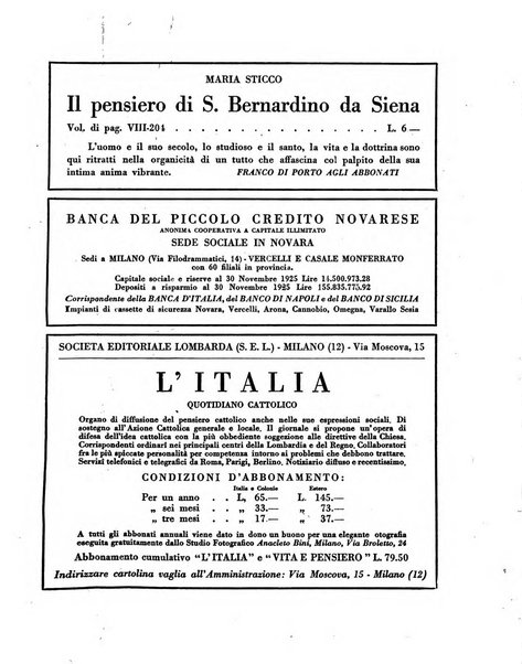 Vita e pensiero rassegna italiana di coltura