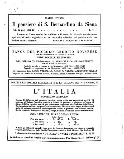 Vita e pensiero rassegna italiana di coltura