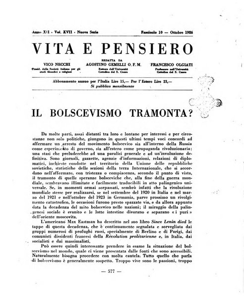 Vita e pensiero rassegna italiana di coltura