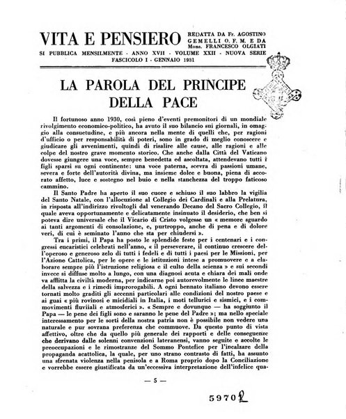 Vita e pensiero rassegna italiana di coltura