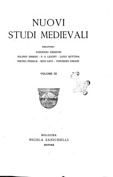 Nuovi studi medievali rivista di filologia e di storia