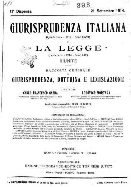 Giurisprudenza italiana e La legge riunite raccolta generale di giurisprudenza, dottrina e legislazione