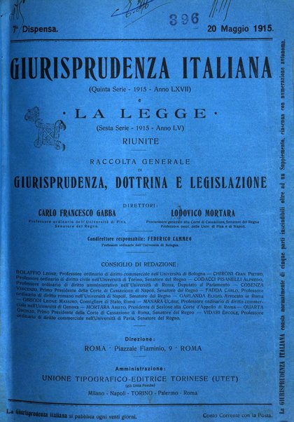 Giurisprudenza italiana e La legge riunite raccolta generale di giurisprudenza, dottrina e legislazione