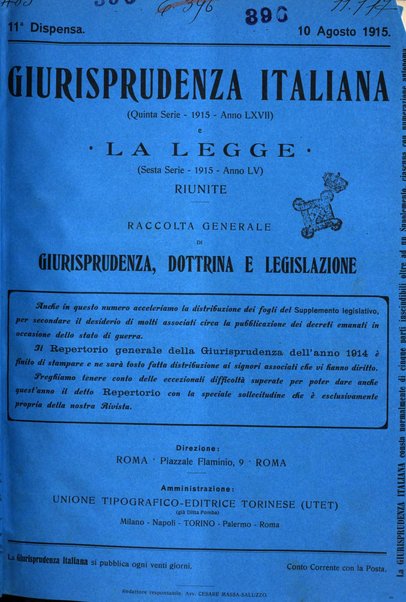 Giurisprudenza italiana e La legge riunite raccolta generale di giurisprudenza, dottrina e legislazione