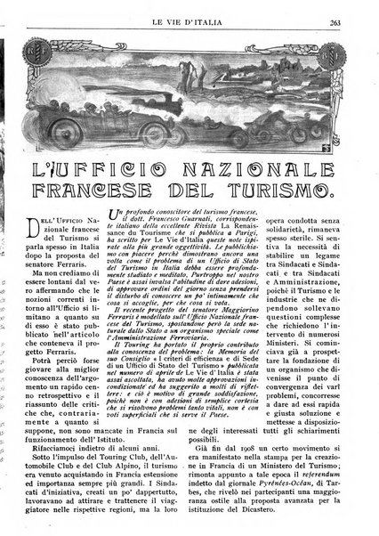 Le vie d'Italia turismo nazionale, movimento dei forestieri, prodotto italiano