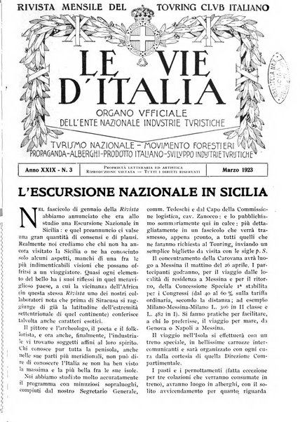 Le vie d'Italia turismo nazionale, movimento dei forestieri, prodotto italiano