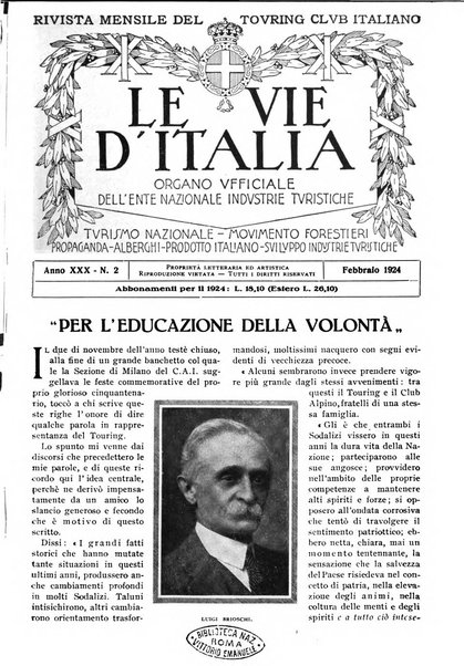 Le vie d'Italia turismo nazionale, movimento dei forestieri, prodotto italiano