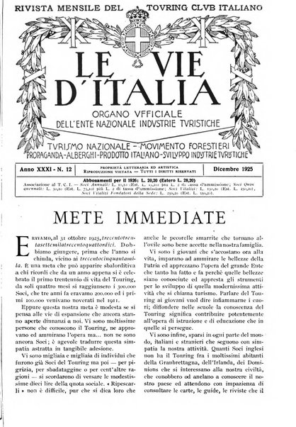 Le vie d'Italia turismo nazionale, movimento dei forestieri, prodotto italiano