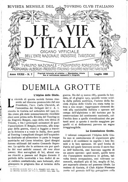 Le vie d'Italia turismo nazionale, movimento dei forestieri, prodotto italiano