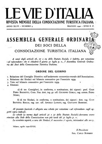 Le vie d'Italia turismo nazionale, movimento dei forestieri, prodotto italiano