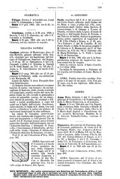 Calendario d'oro annuario nobiliare diplomatico araldico