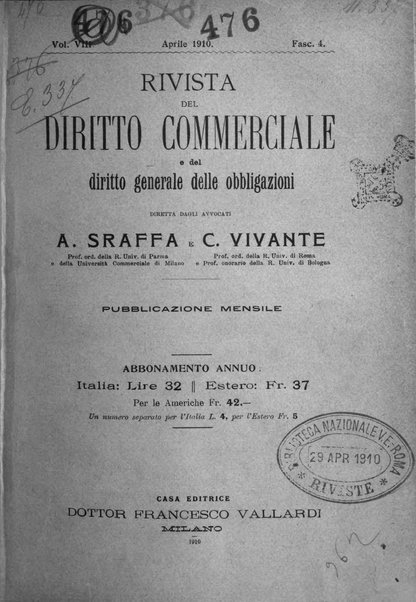 Rivista del diritto commerciale e del diritto generale delle obbligazioni