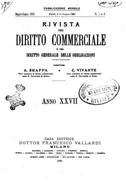 Rivista del diritto commerciale e del diritto generale delle obbligazioni