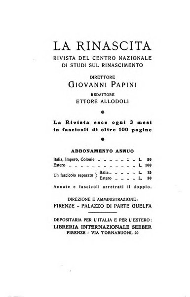 La Rinascita rivista del Centro nazionale di studi sul Rinascimento