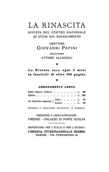 La Rinascita rivista del Centro nazionale di studi sul Rinascimento