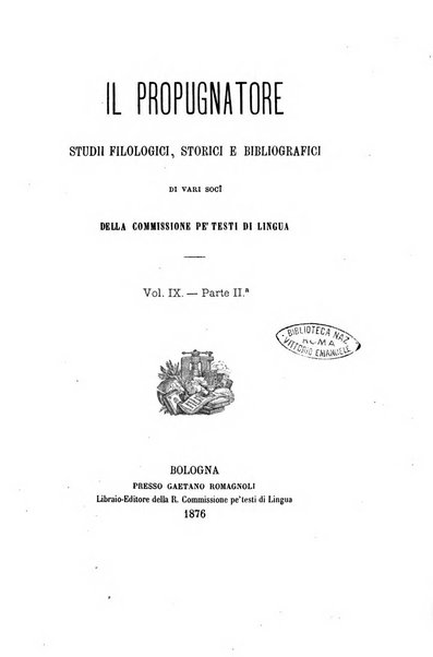 Il propugnatore studi filologici, storici e bibliografici