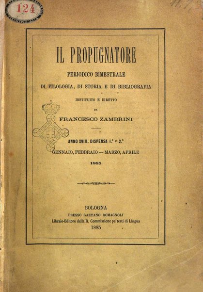 Il propugnatore studi filologici, storici e bibliografici