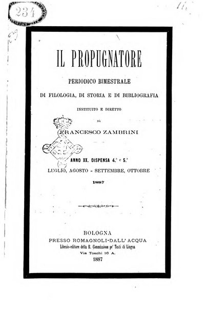 Il propugnatore studi filologici, storici e bibliografici