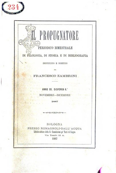 Il propugnatore studi filologici, storici e bibliografici