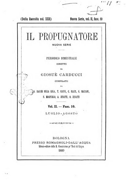 Il propugnatore studi filologici, storici e bibliografici